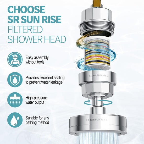 SR SUN RISE showerhead with 3 filter cartridges for hard water and chlorine removal