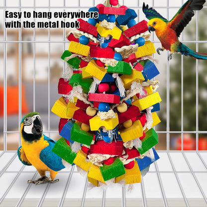 WQY GroceryShop Parrot Toys for Large Birds, Multicolored Wooden Blocks Bird Chewing Toy Parrot Cage Bite Toy for Macaws Cokatoos African Grey and Large Medium Parrot Birds (Block)