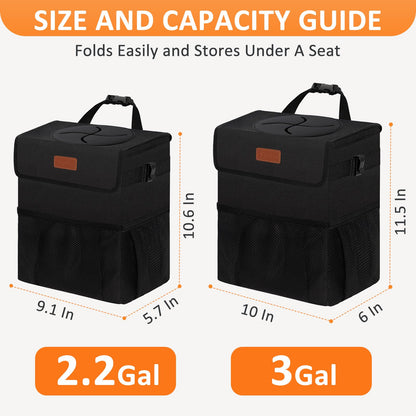 Vankor car trash can - hanging lid design for back seat use