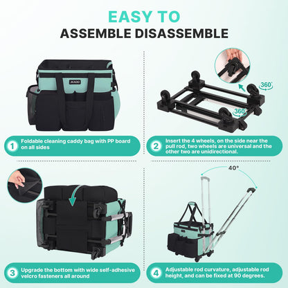Utility cart wagon — waterproof rolling cleaning caddy with detachable trolley