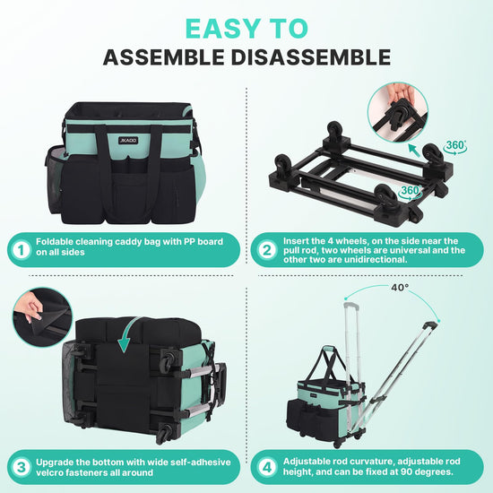Utility cart wagon — waterproof rolling cleaning caddy with detachable trolley