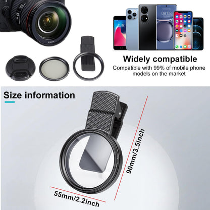 52mm CPL Clip-On Polarizing Filter for Smartphones & DSLR Cameras