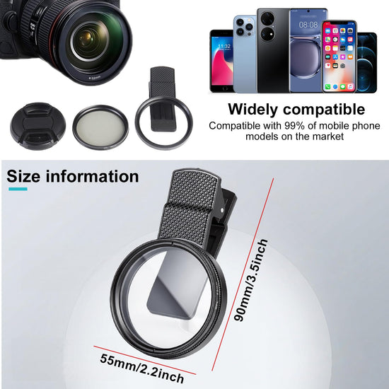 52mm CPL Clip-On Polarizing Filter for Smartphones & DSLR Cameras