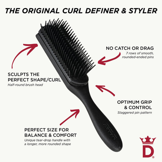 Denman D3 curl definer and styler - 7 row detangling brush for defined curls