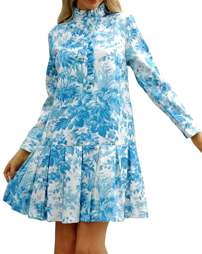 EZAPINE dress — floral mini with long sleeves and stand collar