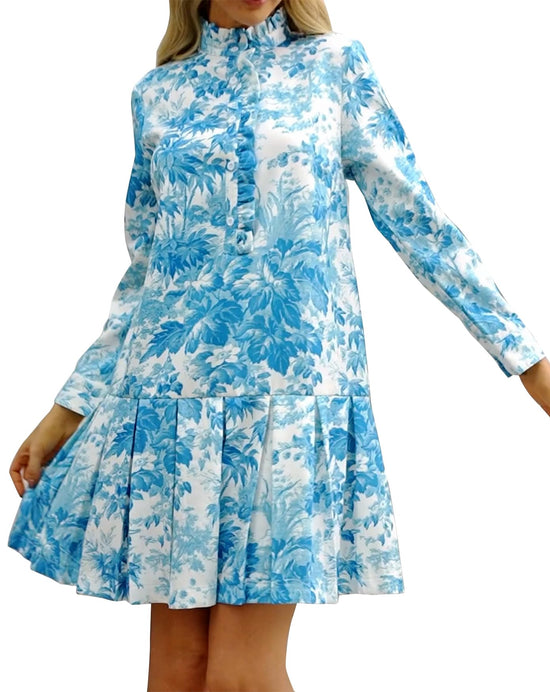 EZAPINE dress — floral mini with long sleeves and stand collar