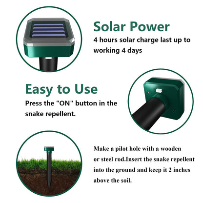 Snake Repellent for Yard & Outdoors - Solar-Powered Sonic Snake Deterrent Devices, Waterproof, Pet Safe Rattlesnake Repellent