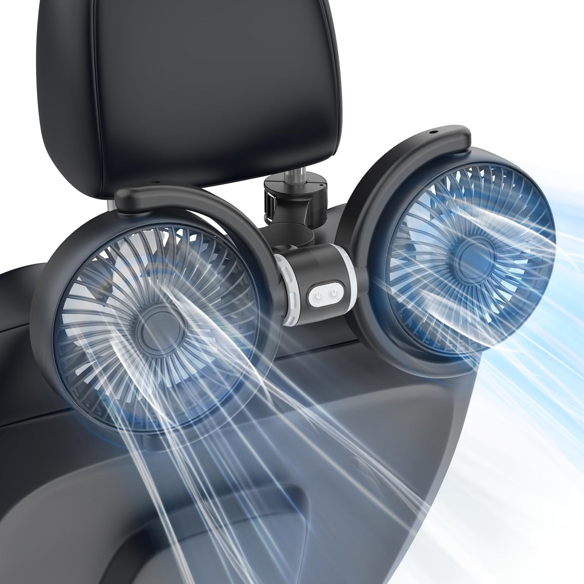 Electric fan — Hayousui USB car cooling fan with dual heads and 360° rotation