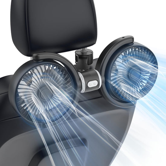 Electric fan — Hayousui USB car cooling fan with dual heads and 360° rotation