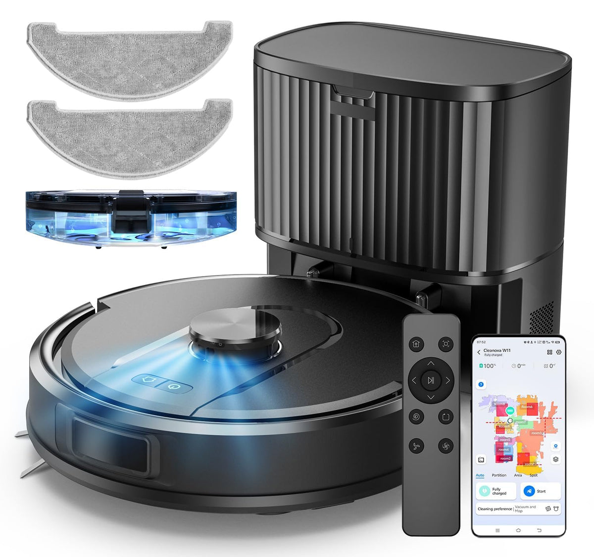 PSUK W11 robotic vacuum cleaner — Self-emptying with LiDAR navigation and mapping