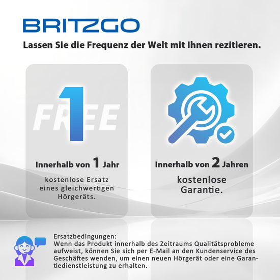 Britzgo 1607 Persönlicher Soundverstärker mit intelligenter Geräuschunterdrückung, mit tragbarem Ladecase, ergonomischem L-förmigem Design, ultraleichtem recyceltem Kunststoff