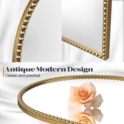 Brauthon beaded arched mirror — vintage metal beaded frame decorative mirror