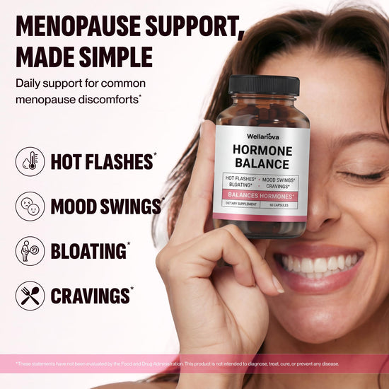 Wellanova Hormone Harmony for Women – Natural Hormonal Balance Support for Menopause & Perimenopause – Hot Flashes, Mood Swings, Cravings, Bloating Relief – 60 Capsules