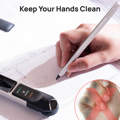 HOZO NeoRulerGO Classic Elegant Design Metal Inkless Pencil with 2 Replaceable Nibs, Reusable Everlasting Pencil for Architecture Sketching,Drafting, Art, Drawing Supplies -Aluminum Alloy Material