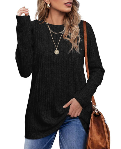 OFEEFAN long sleeve shirt - loose fit crew neck tunic top for women
