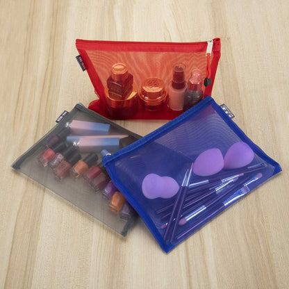 HRX cosmetic case — mesh design with zipper, 6 clear travel pouches for organizing