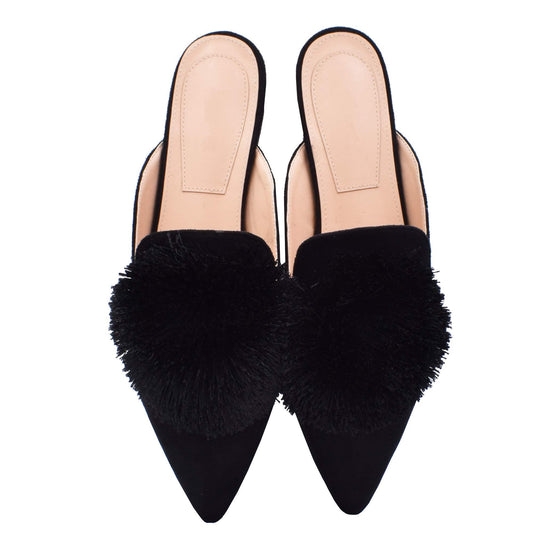 Fericzot slip on mules — Backless loafers with puff pompom detail
