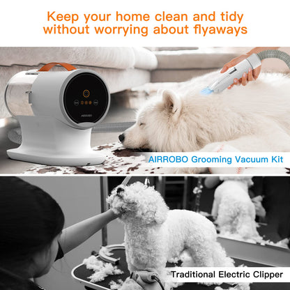 AIRROBO dog grooming vacuum with 7 grooming tools and 12000Pa suction power.