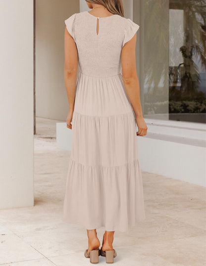 ZESICA dress with flutter sleeves and smocked waist