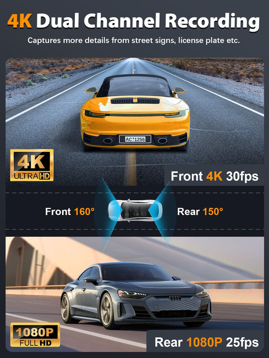 Onboard camera — 4K front and 1080P rear with built-in WiFi and night vision