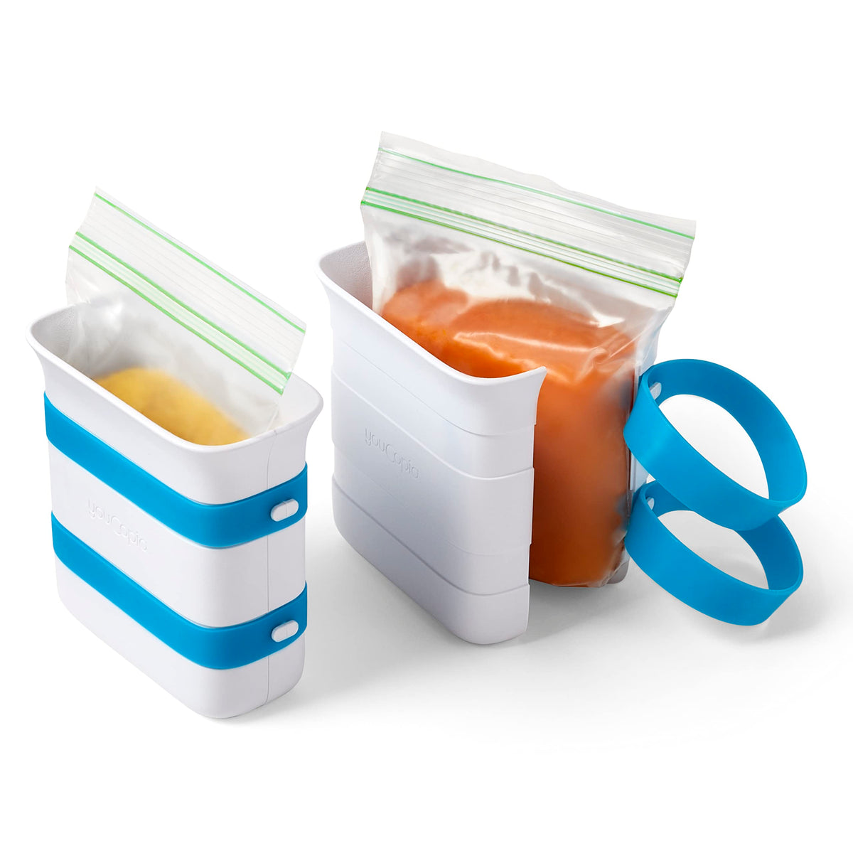 YouCopia freezer food block maker — creates uniform food blocks for easy storage and use.