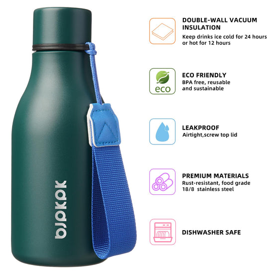 BJPKPK thermos — 18oz stainless steel insulated water bottle with strap