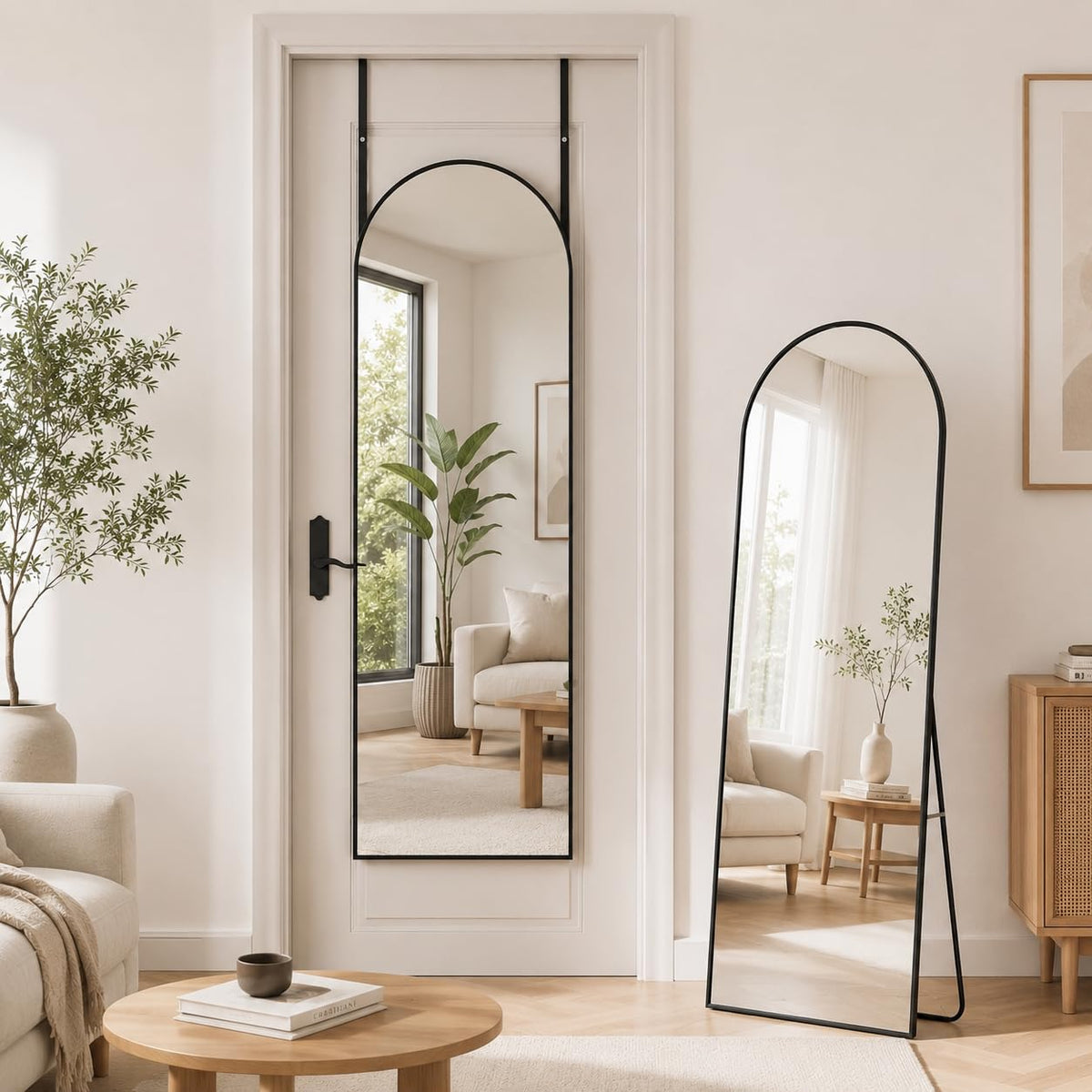 Antok arched floor mirror — aluminum frame, free standing or wall mount