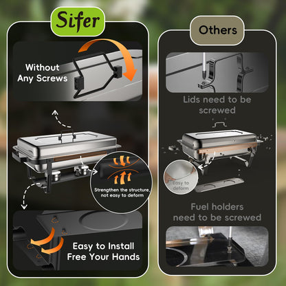 Sifer 9Qt Chafing Dishes for Buffet, Multi-Size Pans 4 Pack, Black