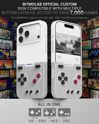 GameBaby for iPhone 17 Pro Case, Handheld Retro Gaming Console Style Phone Case with Physical Buttons for Gameboy Color Advance, Smartphone Cover Controller Supports Delta Emulator GB GBC GBA NES