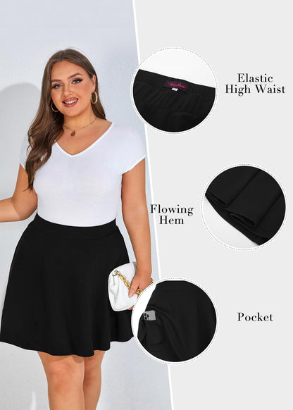 Hanna Nikole womens plus size mini skater skirt with pockets