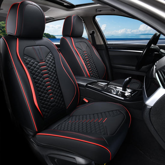 Coverado car seat covers - waterproof nappa leather seat covers for cars, black and red