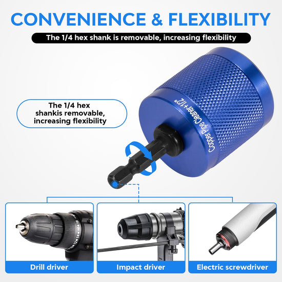 DDayuanwei 1/2" & 3/4" & 1" Copper Pipe Cleaner for Drill, with 1/4 Hex Shank & 3 Stainless Steel Wire Brushe, for Cleaning Rust, Stains, Paint on Copper Pipes and Various Metal Pipes(Blue)