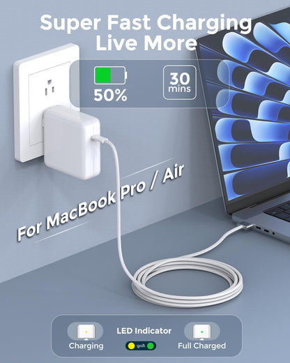 Charger for MacBook Pro 14 16 inch Mac Air 13.6 15 inch M5 M4 M3 M2 M1 2026 2025 2024 2023 2022 2021, 96W / 70W Power Adapter, 6.6FT USB C to Magnetic 3 Cable LED, Powerful Magnetic, Original Quality