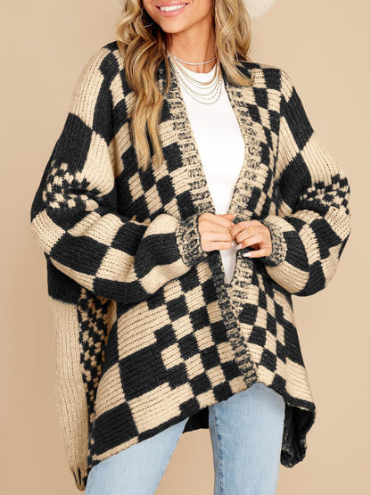 Saodimallsu womens checkered sweater - oversized knit open front cardigan