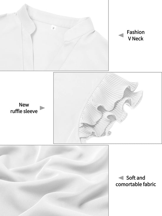 Sucolan shirt — Ruffle short sleeve notch V neck flowy top for women