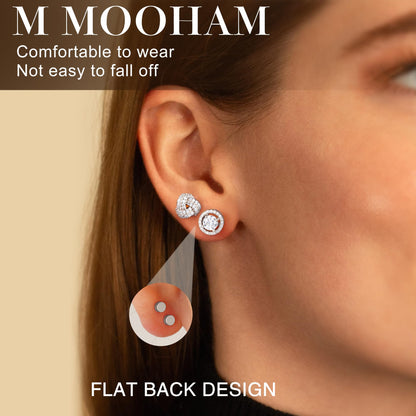 M MOOHAM hypoallergenic flat back stud earrings set for women and men - 14k gold/silver plated