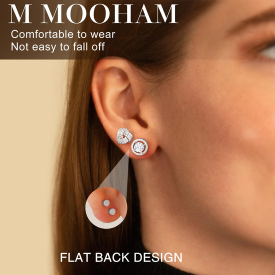 M MOOHAM hypoallergenic flat back stud earrings set for women and men - 14k gold/silver plated