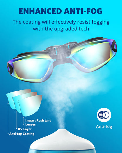 Aegend swim goggles - No leaking, anti-fog, UV protection, mirrored design for adults.