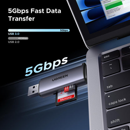 UGREEN memory card reader — 2 in 1 USB C and USB 3.0 compatibility with devices