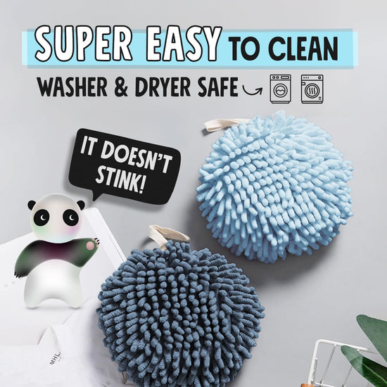 Sophie & Panda fuzzy ball towel set - creative design for bathroom décor