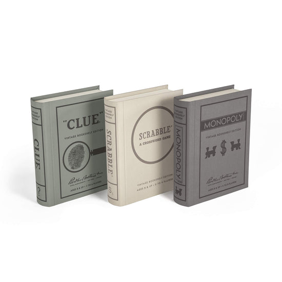 Board game — WS Game Company vintage bookshelf collection with Scrabble, Monopoly and Clue