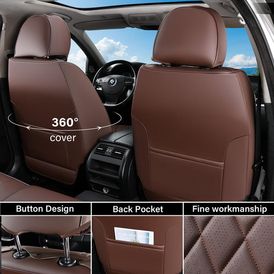 Coverado vehicle seat cover — luxury faux leather, waterproof, universal fit, brown