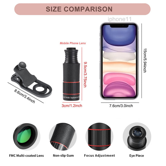 Camera lenses — 32X telephoto lens with adjustable tripod and universal clip