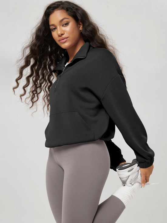 Sweatshirt — modal soft cinchable with half zipper funnel neck and pockets