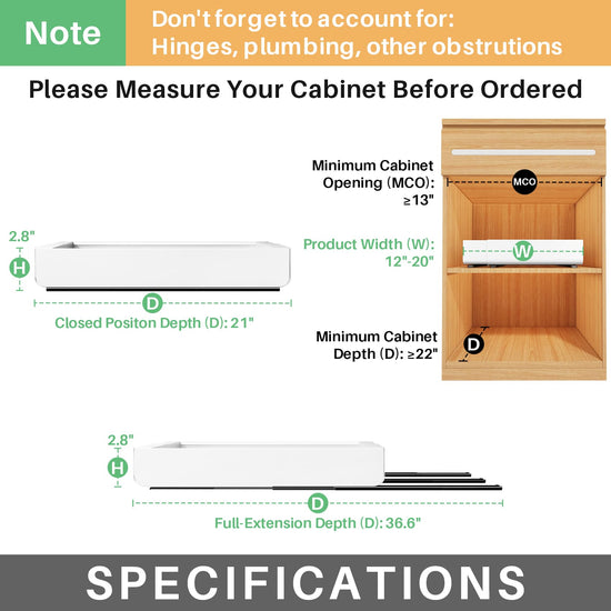 Pull out Cabinet Organizer, 2-pack, Expandable(12"-20") Heavy Duty Slide out Drawers Fixed with Adhesive Nano Film for Pots, Roll out Shelf Storage for Kitchen Base Cabinet Organization(3 Rails)