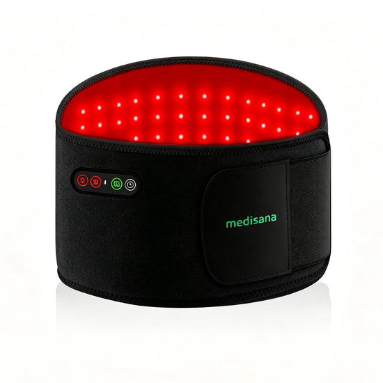 Medisana Red Light Therapy Belt for Body, 3-in-1 LED with 850nm & 660nm, 3 Light Modes, 3 Vibration Levels & Heat, 5000mAh Rechargeable, Adjustable Strap Red Light Therapy Belt for Back Pain