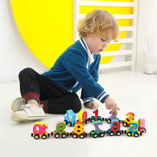 Wondertoys wooden alphabet train toy — 27 pieces included