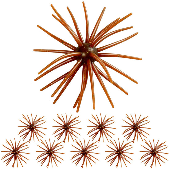 10 PCS Soft Plastic Sea Urchin Bait, Multi Tentacle Sea Urchin Fishing Lures, for Saltwater Freshwater Trout Bass Redfish Grouper Inshore Offshore Fishing (Flashing Brown, XL-4.33inch（10PCS）)
