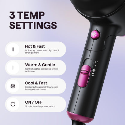Wavytalk hair dryer — foldable with diffuser in black, pink or rose gold