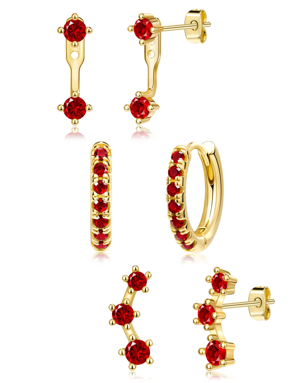 3 pairs dainty small 4th of July earrings — trendy birthstone stud huggie hoop set for women